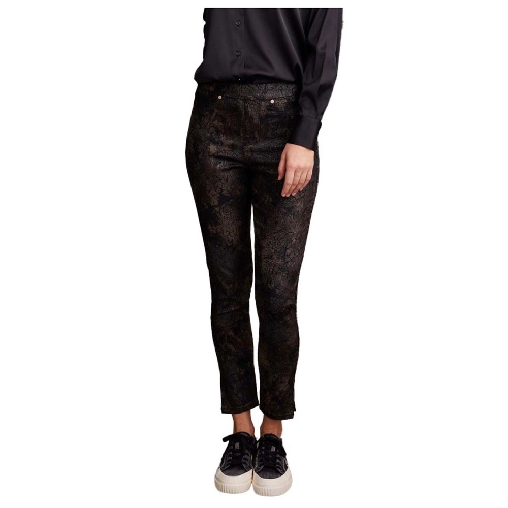 Tribal AUDREY PULL-ON SLIM ANKLE JEANS WITH BRONZE FOIL PRINT